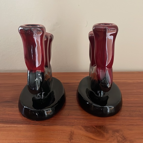 VINTAGE Danesi Arts ceramic drip glaze MCM candlesticks candelabra set of two - Picture 4 of 12